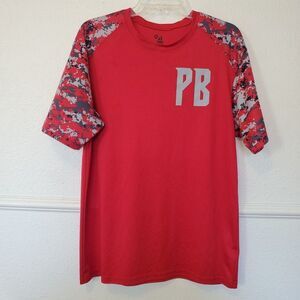Badger Sport T-shirt PB Red Moisture Wicking Short Sleeve Mens Size M Camo